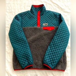 Patagonia Mixed Media Snap-T Pullover Quilted in Teal and Gray